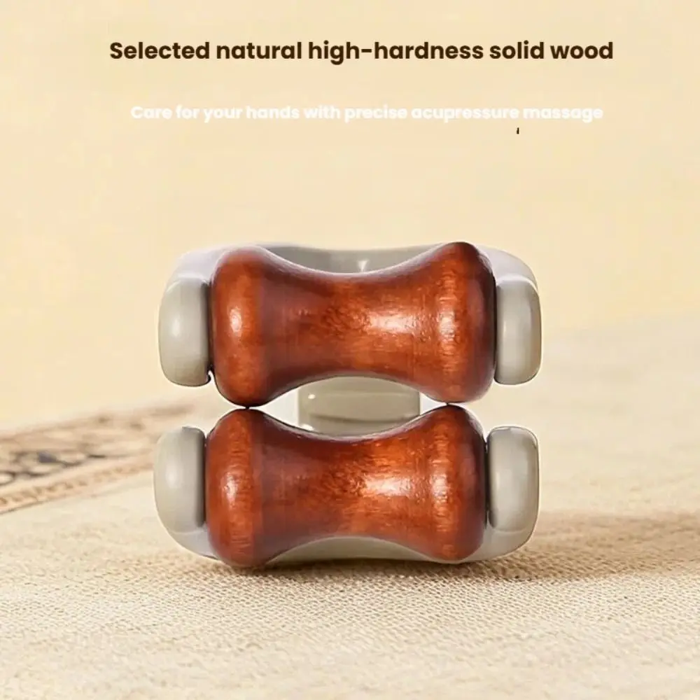 Solid Wood Finger Massage Roller with 360° Rollers Clip Design Finger Massager Acupressure Stick for Hand Meridian Relief
