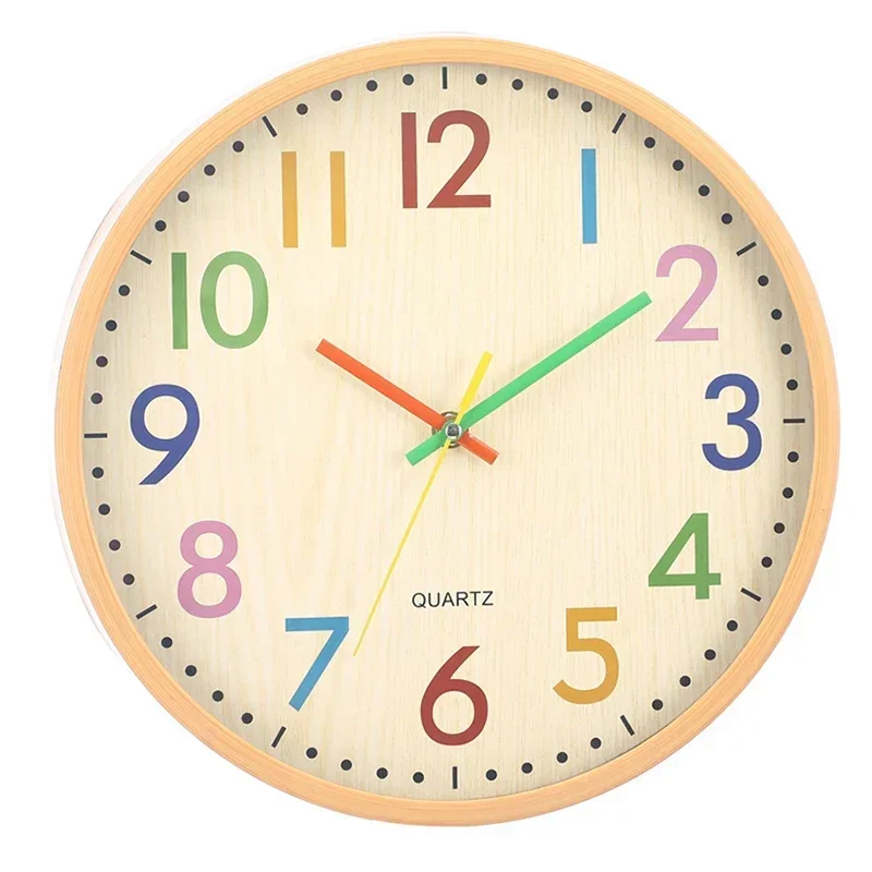 Silent Kids Wall Clock, 12 Inch Non Ticking Quartz Battery Operated Colorful Decorative Clock for Children Nursery Room Bedroom