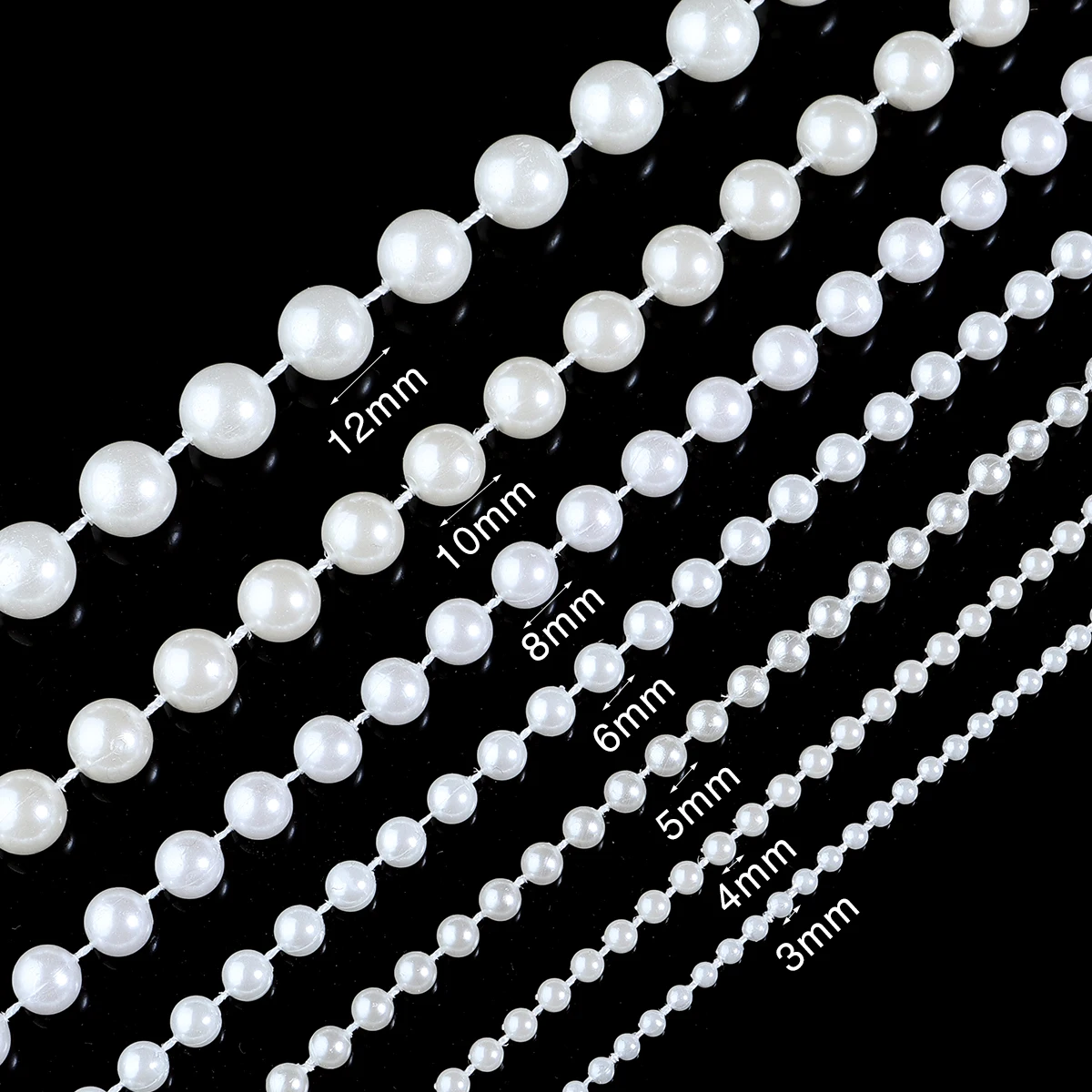 Ivory Round Pearl Beads String Trim Chain Sew Craft Imitation Pearls Strand Garland Decora Wedding Decora DIY Jewelry Accessory