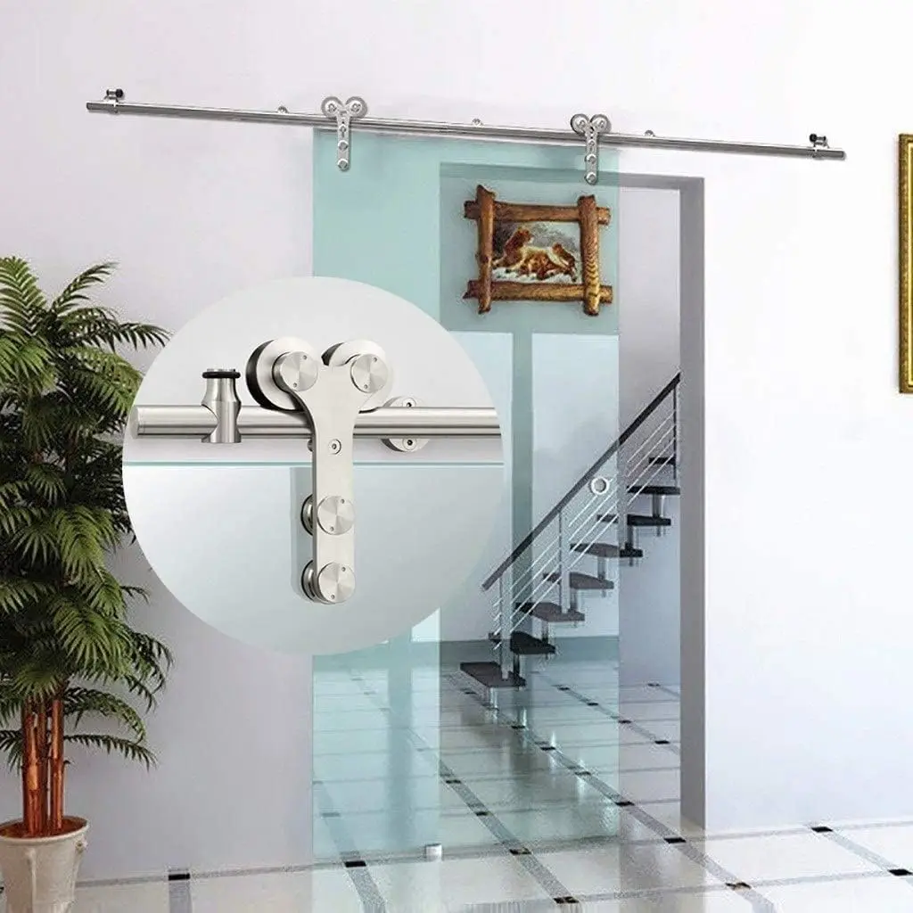 Kit completo de herrajes para puerta corredera de Granero, riel colgante de acero inoxidable, 3,3-16,4 pies