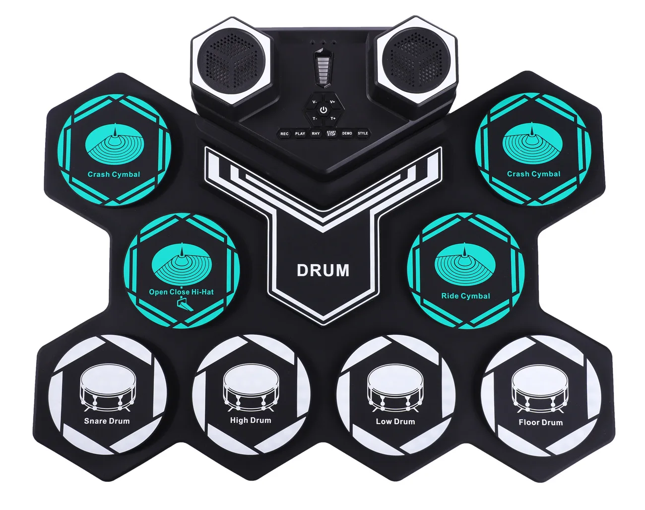 

9 Silicon Electronic Drum Kit Drum Pads Stage Audio Folding Drum Set USB/Battery Powered with Drumsticks Foot Pedal Percussion