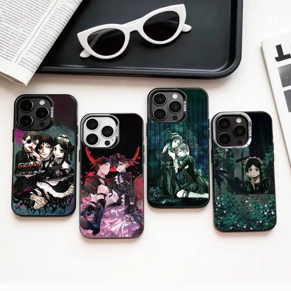 

Black Anime B-ButlerS Phone Case For iPhone17,16,15,14,13,12,11 Plus,Pro Max Colored Silver Plated Inside Cover