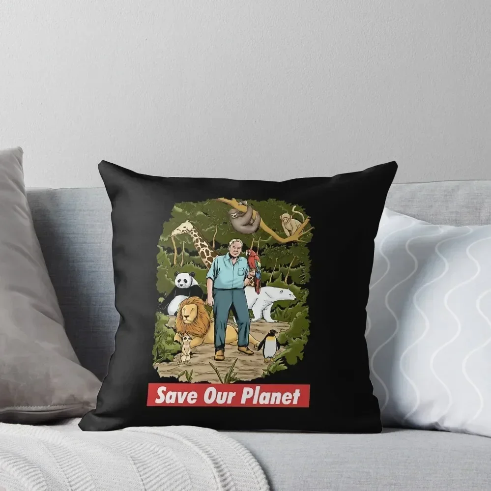 david tv attenborough - Save Our Planet Throw Pillow Cushion Cover For Sofa pillow cover christmas pillow