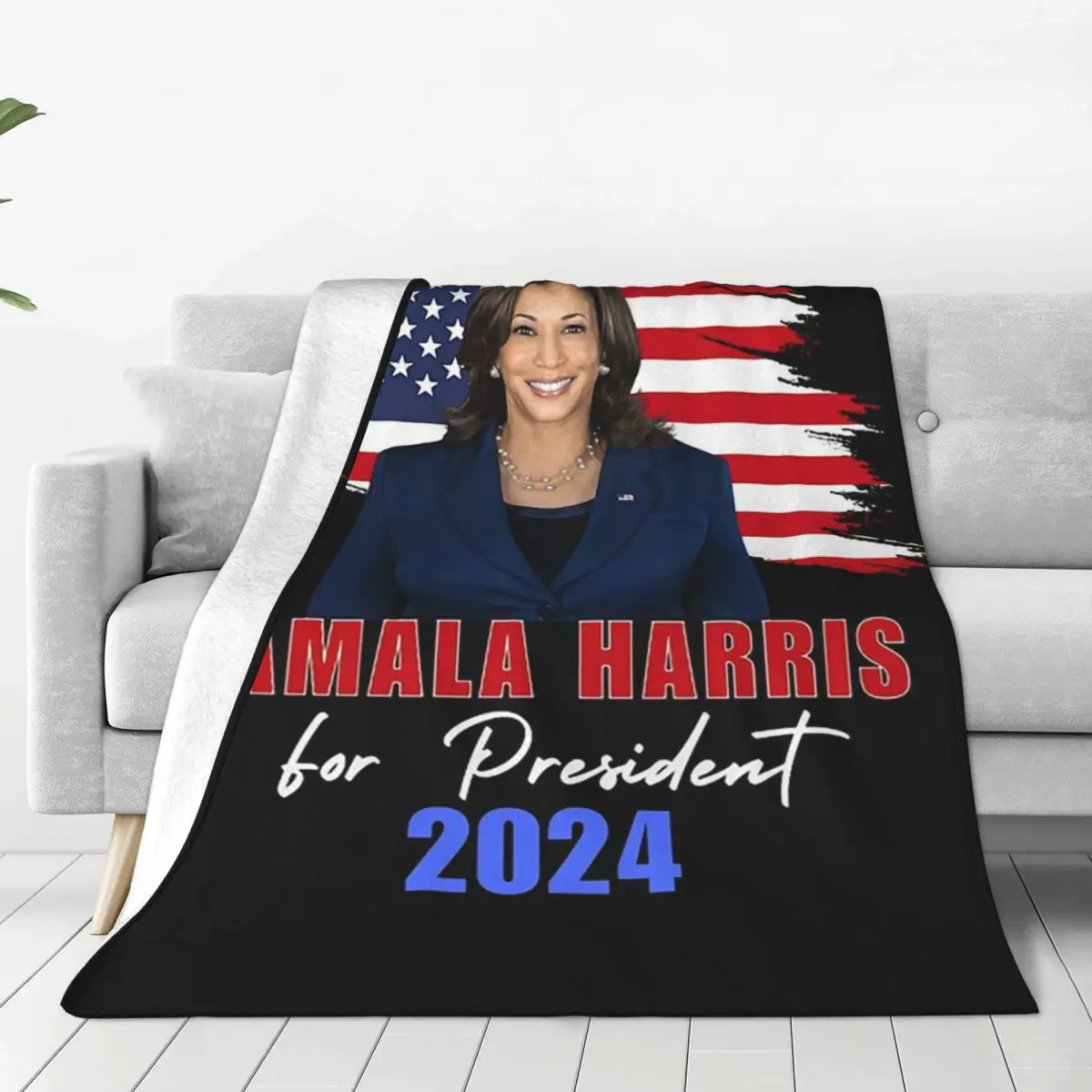 Kamala Harris For President 2024 Blanket Soft Warm Flannel Throw Blanket Bedding for Bed Living room Picnic Travel Home Couch