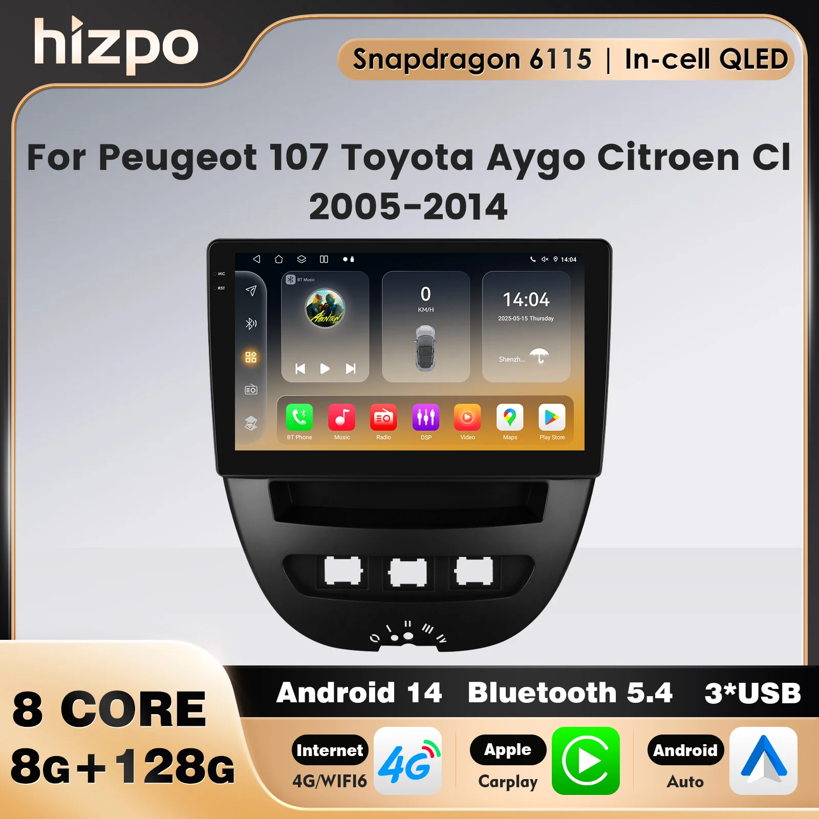 

Автомобильное авторадио Octa Core 6115 Carplay для Peugeot 107 Toyota Aygo Citroen C1 2005 2006 2007 2008 2009 2010 2011 2012 2013 2014
