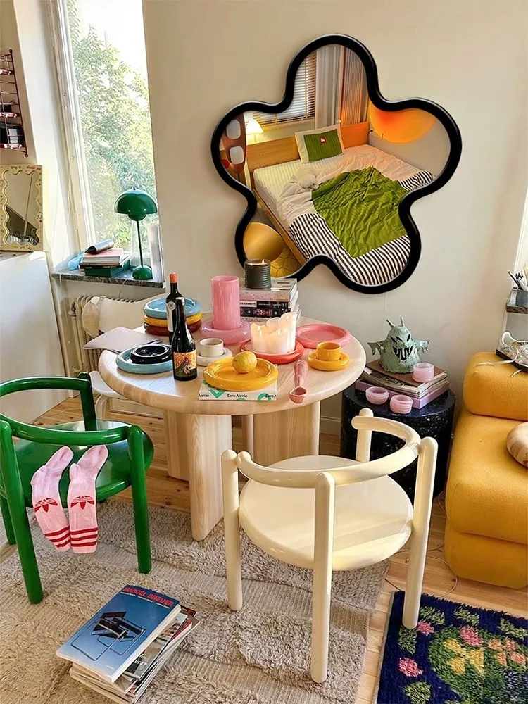 Flower mirror cream style internet celebrity dopamine desktop decoration dressing mirror bedroom floor-to-ceiling mirror