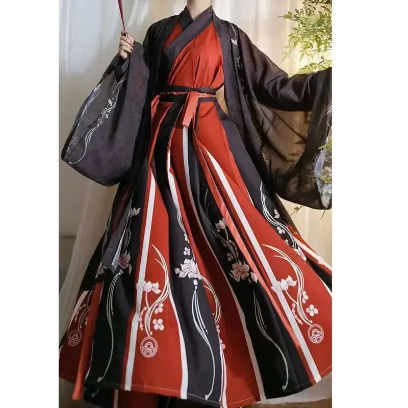 

Chinese Traditional Clothing Hanfu Black Red Woman Ancient Costume Dress Oriental Princess Elegance Tang Han Dynasty Dance Wear