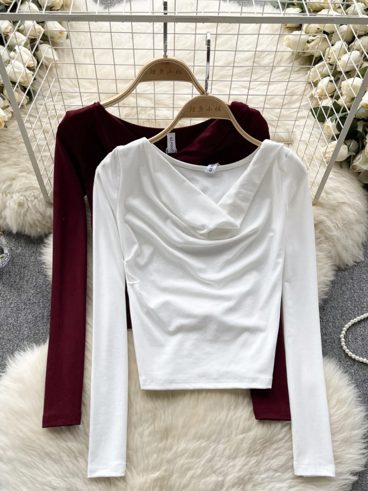 

Slim Fit Long Sve Base irt Women's Pure Color T-irt Spring Faionable Casual Commute Korean Sle ort Length
