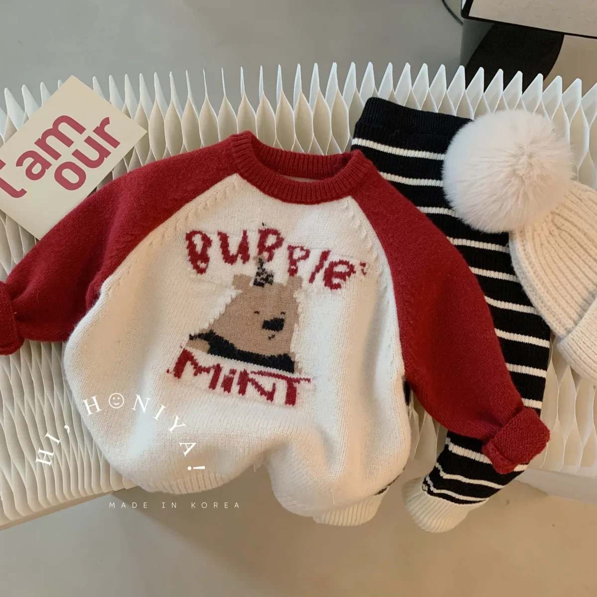 Korean Baby Boy Girl Sweater Cartoon Little Bear Raglan Sleeve Pullovers for Kids Christmas Sweater Kids Autumn Clothes 2023 New