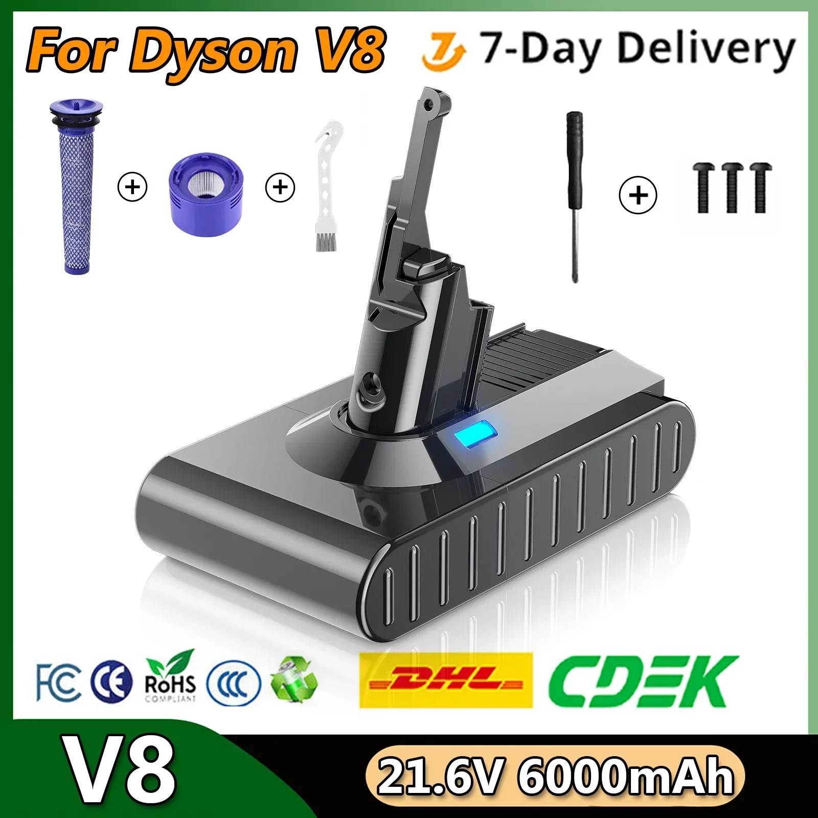 

100% NEW for Dyson V8 21.6V 12800mAh Replacement Battery for Dyson V8 Absolute Cord-Free Vacuum Handheld Vacuum Cleaner Battery