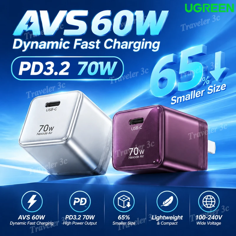 Sales Ugreen X860 70W GaN Charger PD Fast Charge Adapter Compatible For IPhone 18 Macbook Air Portable Travel Power Supply