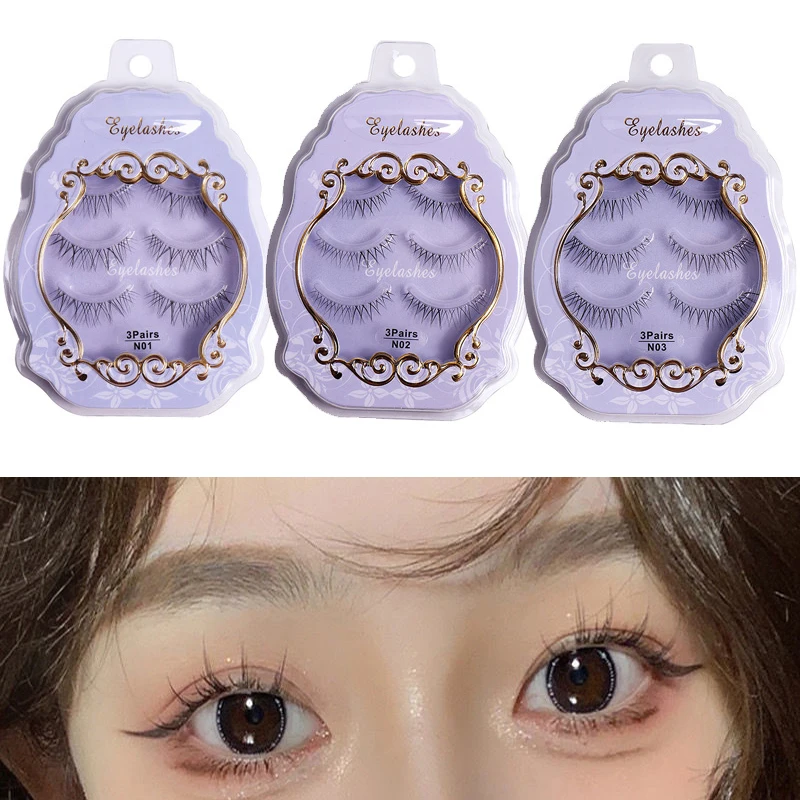 3 Pairs Natural False Eyelashes Little Devil Cos Manga Eyelashes Lash Extension Fairy Cross Big Eyes Wispy Light Fake Lashes