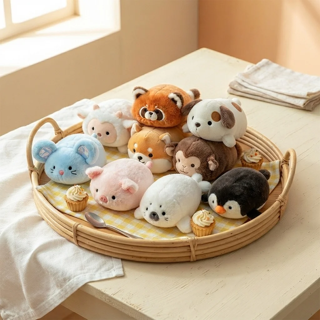 Cute Round Animal Plush Toy Lesser Panda Monkey Sheep Penguin Pig 15cm Soft Stuffed Doll Sofa Home Decor Kawaii Birthday Gift