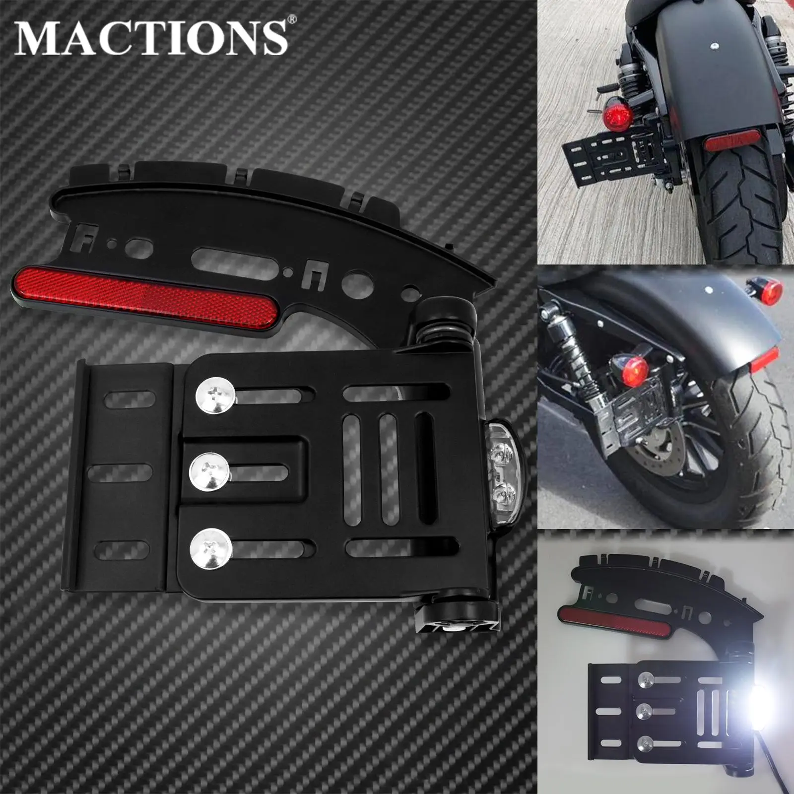 Motorcycle LED Collapsible Folding Side Mount License Plate Bracket For Harley Sportster XL 883 Super Low Forty Eight 2004-2021