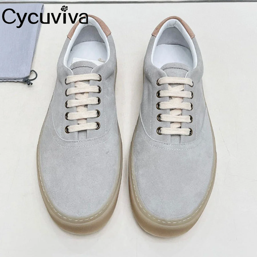 Spring Suede Leather Lace Up Casual Shoes Men Round Toe Business Flat Platform Shoes Man Designer Leisure Walk Sneakers Male