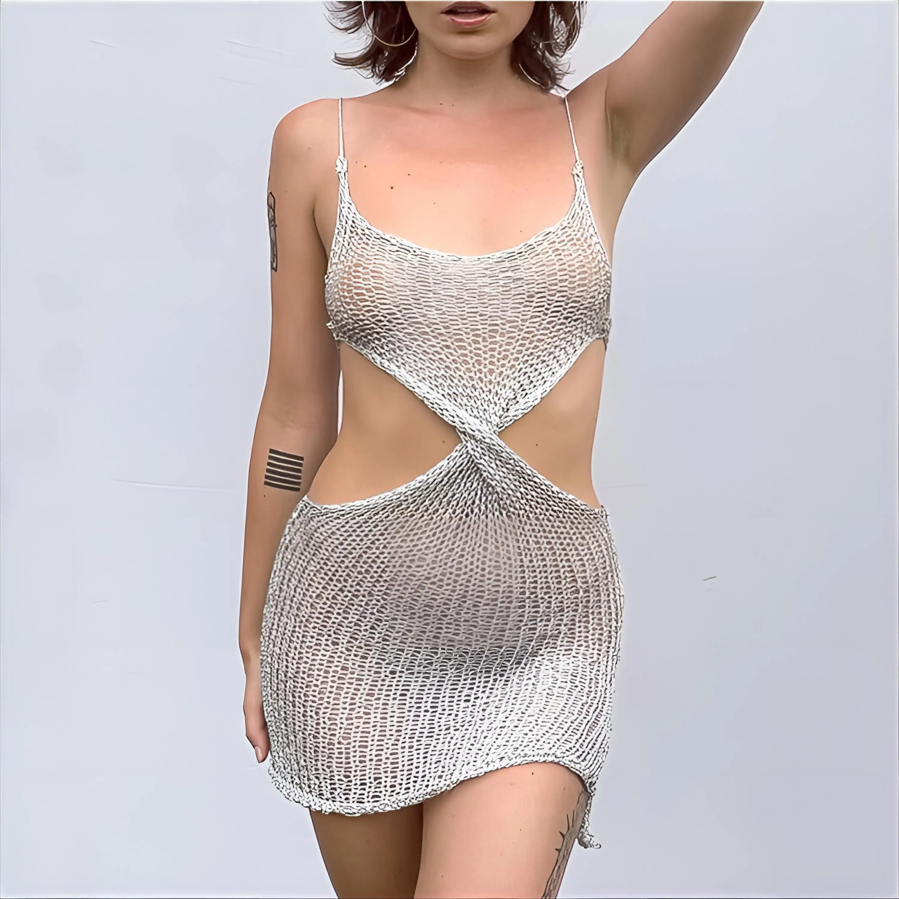 Strój kąpielowy damski z narzutką, kontrastowe, połyskujące, kryształowe, plażowe narzutki, ochrona, polinezyjskie, tureckie, regulowane, zwiewne, GF
