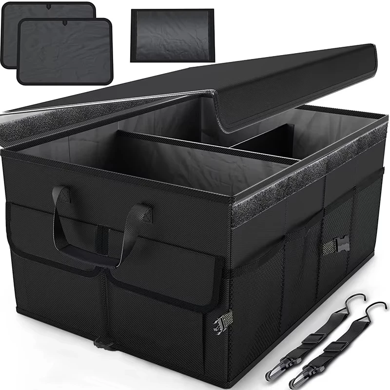 

Big Capacity Car Storage Box 60L Large Basket Box With Multiple Compartments Stable Anti Slip Trunk Storage Bag For Auto Travel