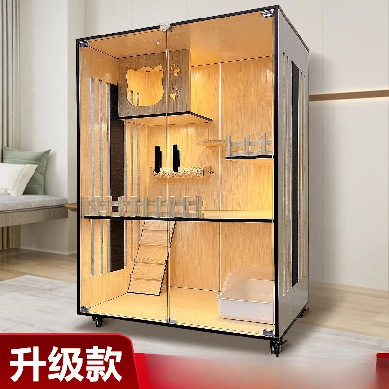 Cat villa household solid wood large space waterproof number luxury cage cattery indoor cat kennel cabinet double-layere