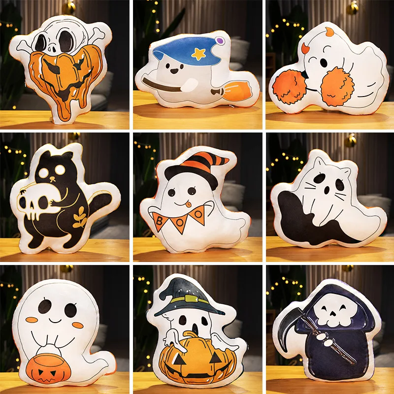 30CM Funny Pumpkin Ghost Cute Elves Skeleton Death Dark Cat Soft Pillow Halloween Home Decoration Sofa Cushion Nap Sleep Toys