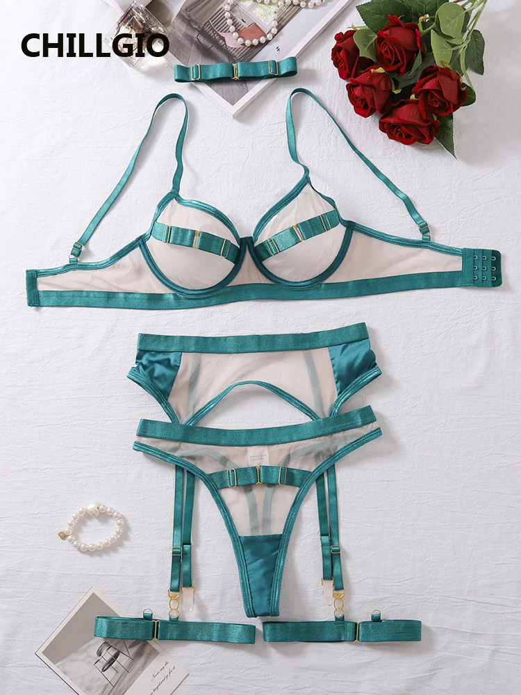 

CHILLGIO женский прозрачный прозрачный бюстгальтер, короткие костюмы, сексуальный модный облегающий бюстгальтер-стринги, эротический облегающий комплект нижнего белья из трех предметов