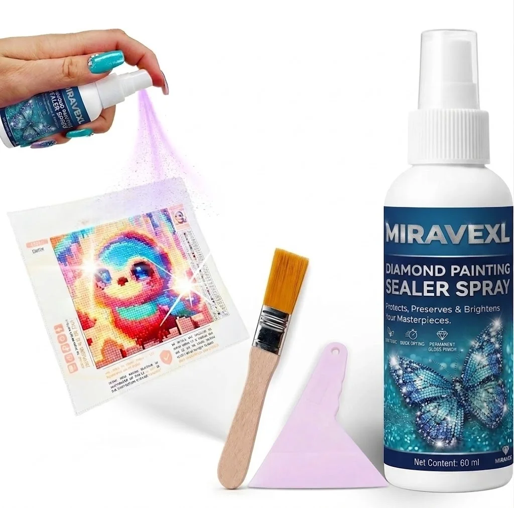 Sécurisez votre chef-d'œuvre : Scellant Miravexl à séchage rapide pour peinture au diamant 60 ml avec finition brillante et spatule de précision pour une œuvre d'art durable