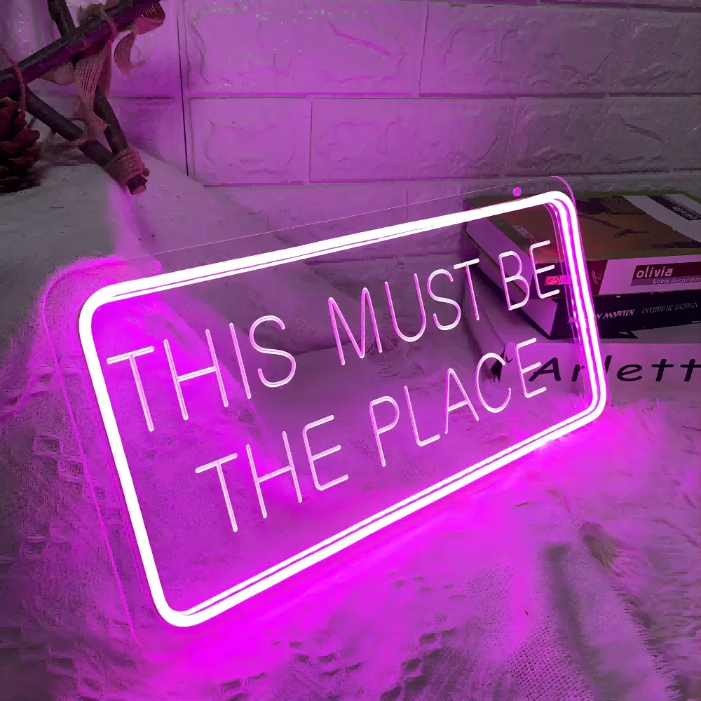 Letrero de neón personalizado para decoración de sala de estar, luz Led, 12 colores, este debe ser el lugar, grabado Personal, letras de neón en la pared