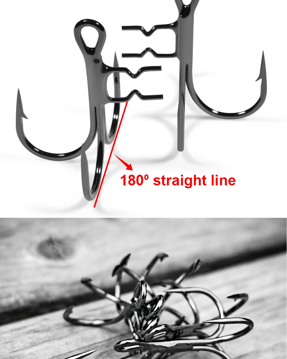 Spinpoler 2X starke T-förmige Drillinge Angelhaken # 4 # 2 # 1 # 1/0 mit fest geschweißten Spikes für Shad Swimbait, schwarzes Nickel, 6 Stück – Detail 5