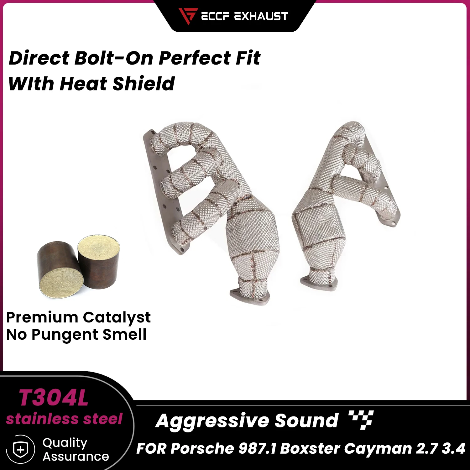 

High Flow Headers with Heat Shield Stainless Steel for Porsche 987.1 Boxster Cayman 2.7 3.4 Maximize Exhaust Flow