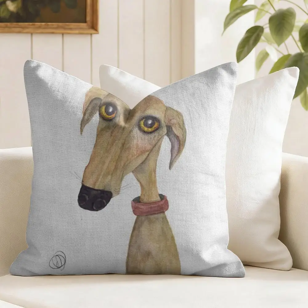 Derp Whippet Cute Cushion Cover Eco Linen Pillow Case Double-Sided Print Breathable Durable Zipper Home Decor Gift