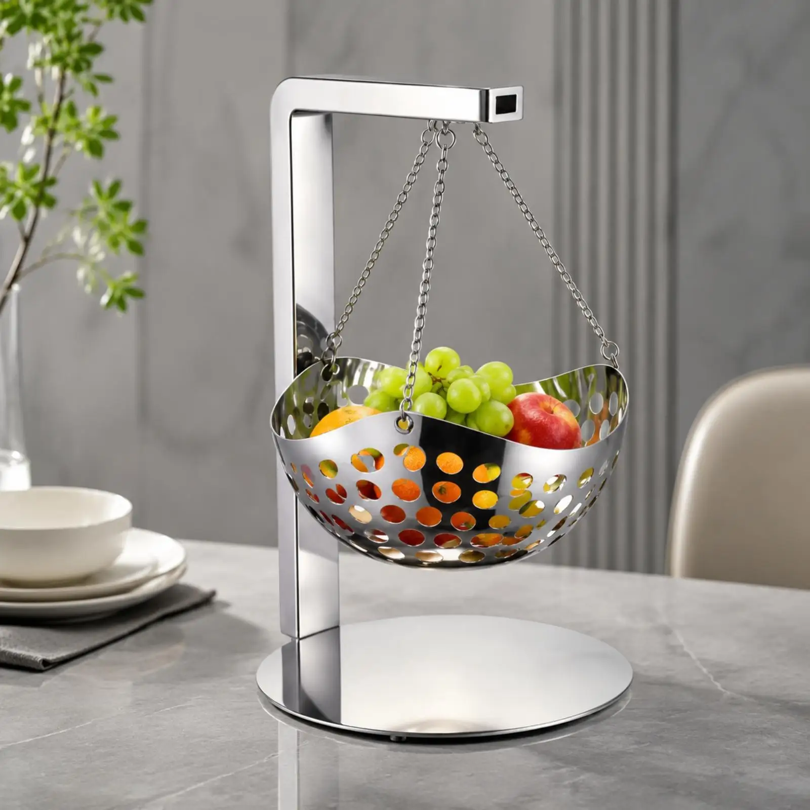 Stainless Steel Hanging Fruit Bowl Stand Ventilated Perforated Fruit Bowl with Stand Freestanding Sturdy for Kitchen