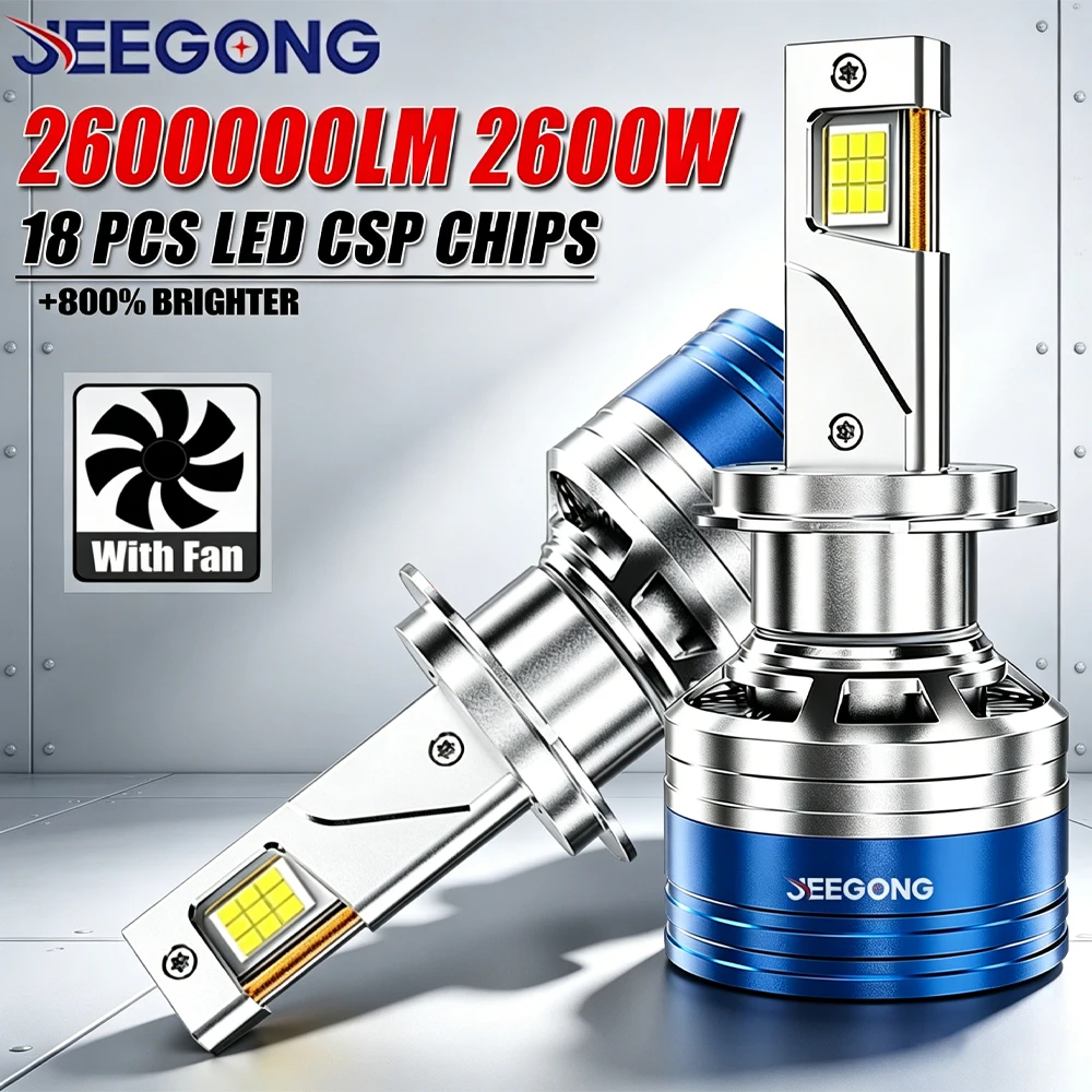 Phares LED H4 H7 H11 2600000LM 2600W Super Lumineux, Ampoules de Voiture Turbo H1 9005 HB3 9006 HB4 CANBUS 12V avec Ventilateur