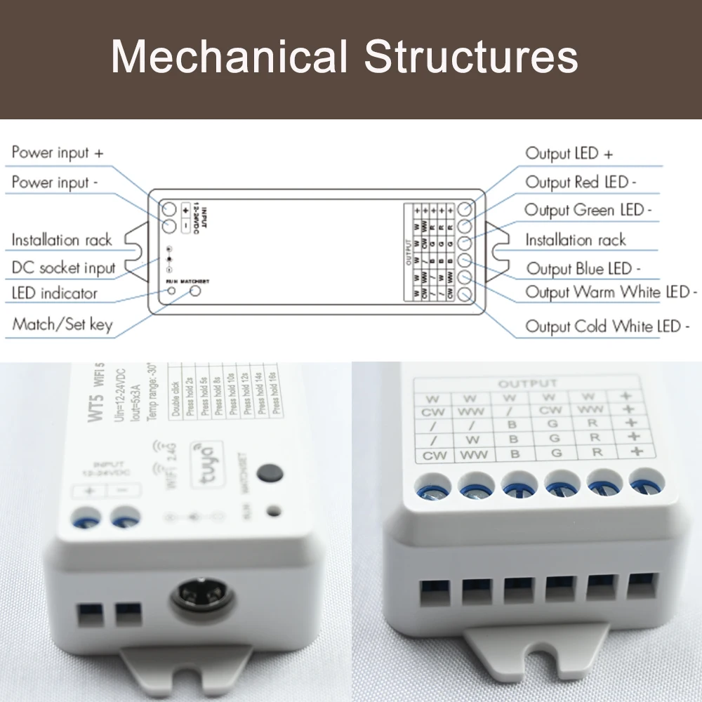 TUYA WiFi 5 In 1 KIT Controller LED RF 2.4G pannello tattile a parete In vetro RGBCCT LED Smart Dimmer Control DC 12V 24V Dimmer