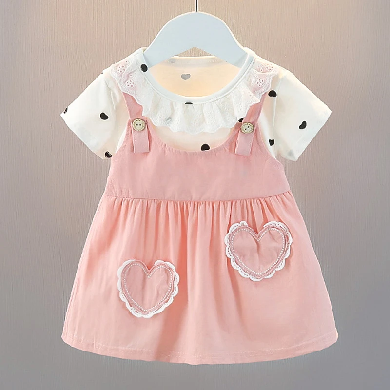 0-4Y Summe Kid Girl Dress Heart Print Princess Costume Lace Collar Birthday Party Dress Kid Girl Outfit Baby Girl Clothes A1201