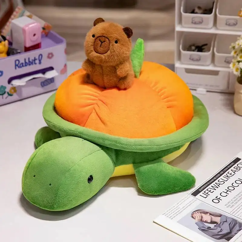 Nouveauté Kawaii créatif tortue sac à dos en peluche poupée Trutle avec Capybara jouet décor doux pour garçons et filles cadeau d'anniversaire
