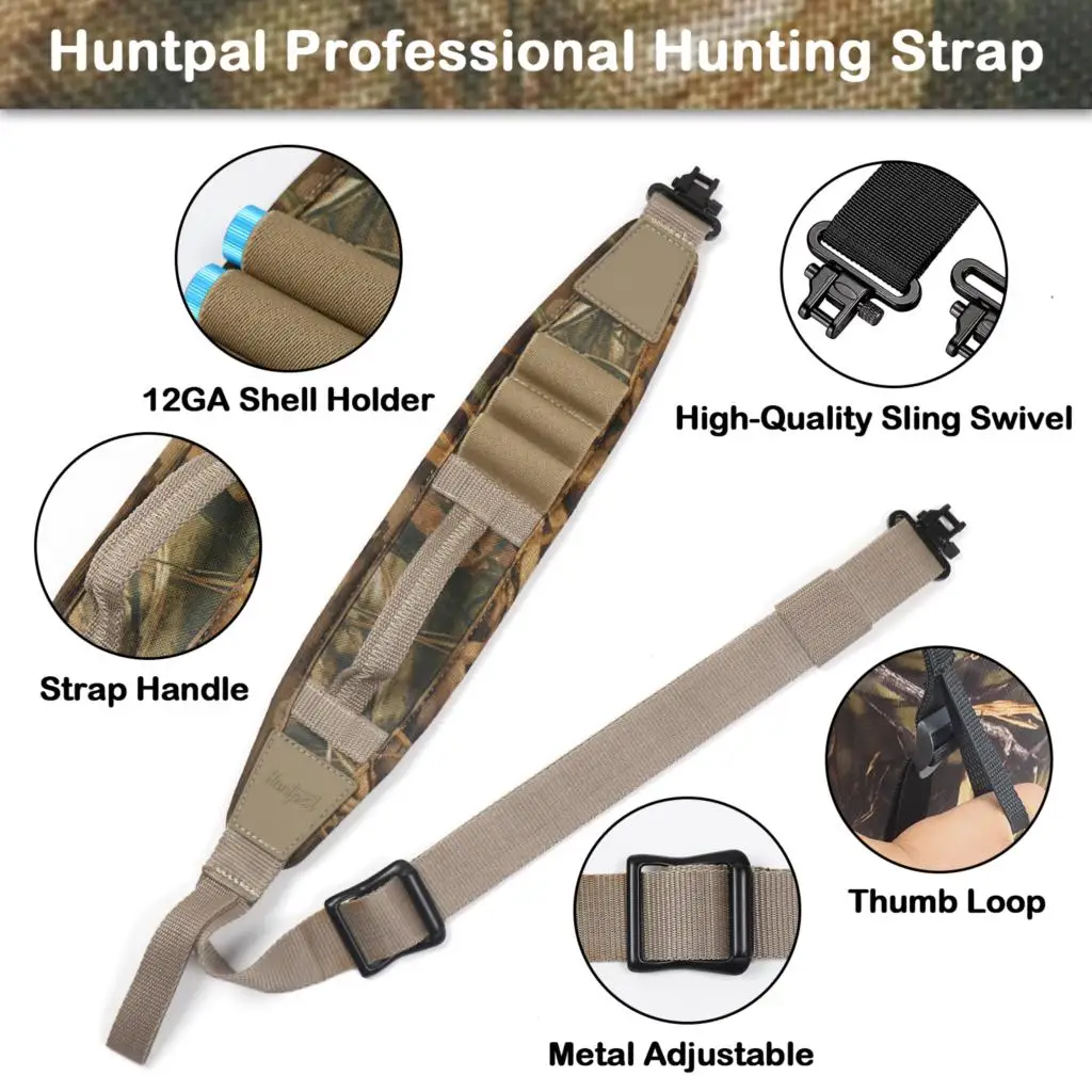 Tactical 2 Point Gun Sling Shoulder Strap Shell Holder Neoprene Adjustable Sling with Swivels and Handle for Rifle Accessories