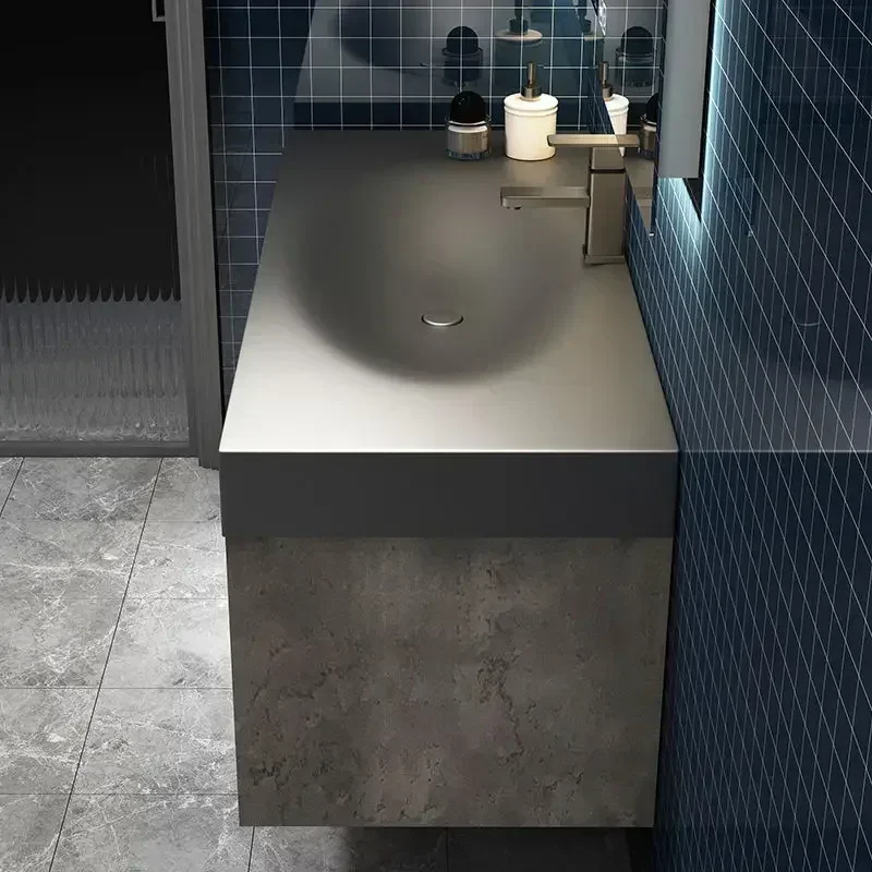 New Modern Bathroom Cabinet Smart Mirror Cabinet Rock Integrated Washbasin Bathroom Vanity Cabinets With Sink Bathroom Furniture