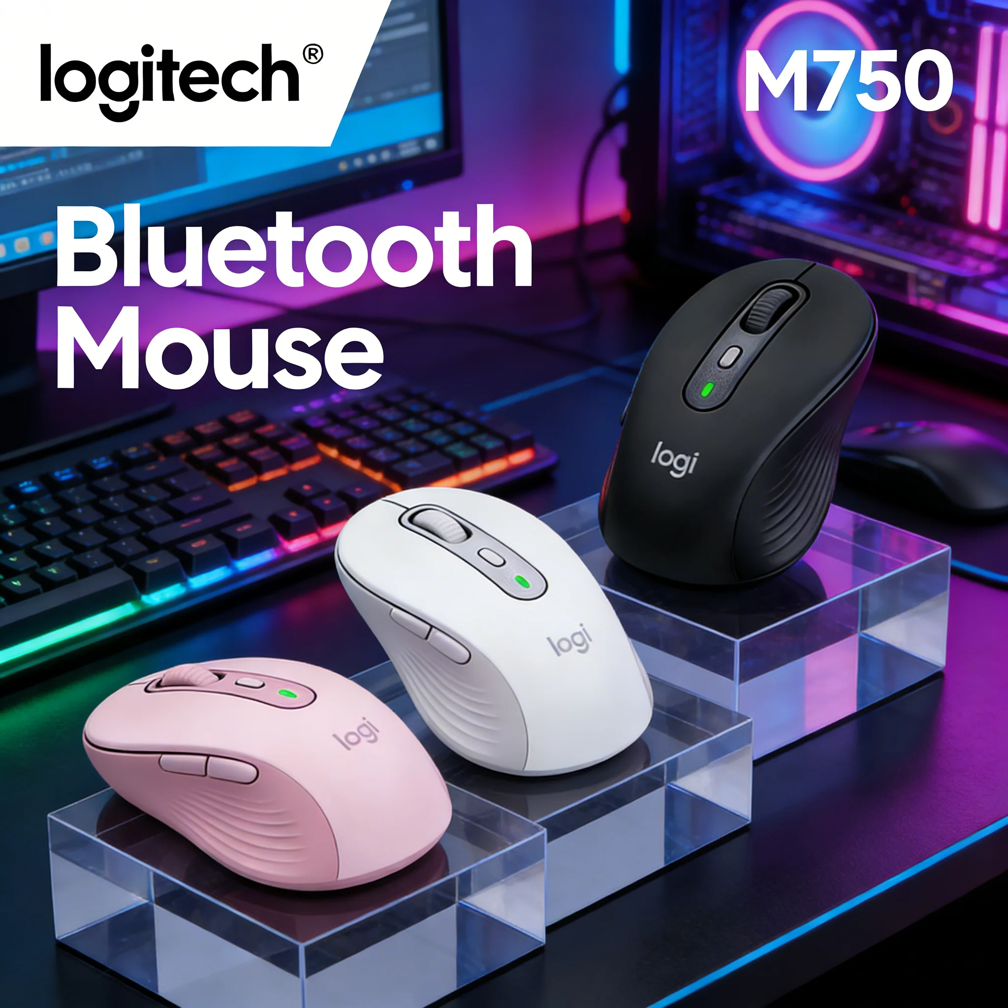

Мышь Logitech M750 Dual-Mode Bluetooth с эргономичным дизайном, настраиваемыми боковыми кнопками для офиса, подключение Logi Bolt 2.4 ГГц