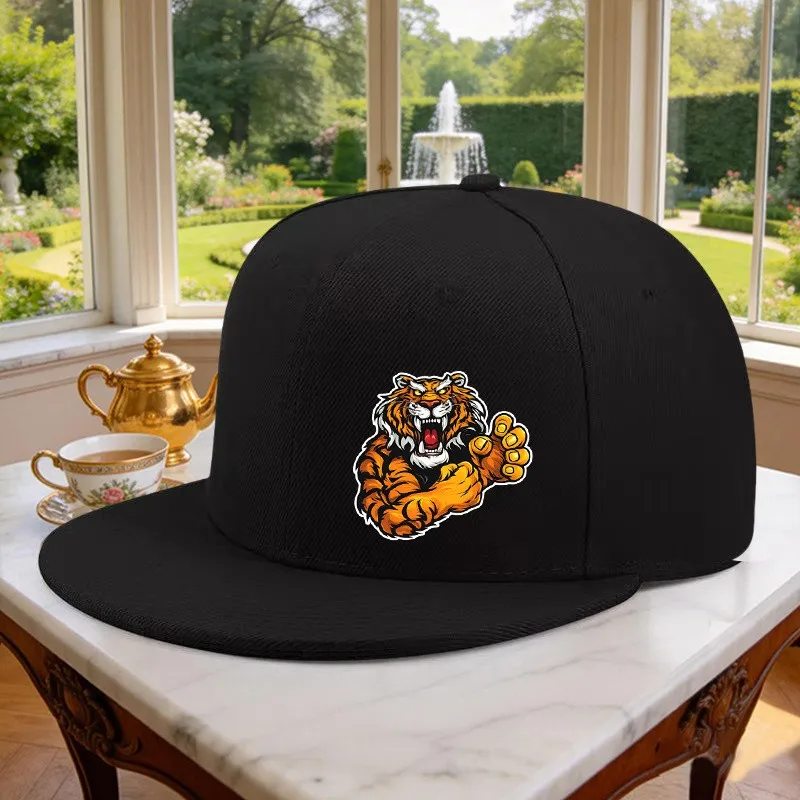 Fierce Tiger Print Snapback Cap Unisex Adjustable Flat Brim Hat for Outdoor Streetwear