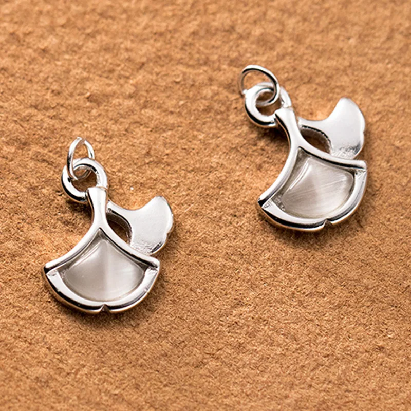 1pc/Lot 925 Sterling Silver Ginko Leaf Mounted Cat Eye Stone Charms 11x10mm DIY Fancy Women Necklace Bracelets Silver Pendants