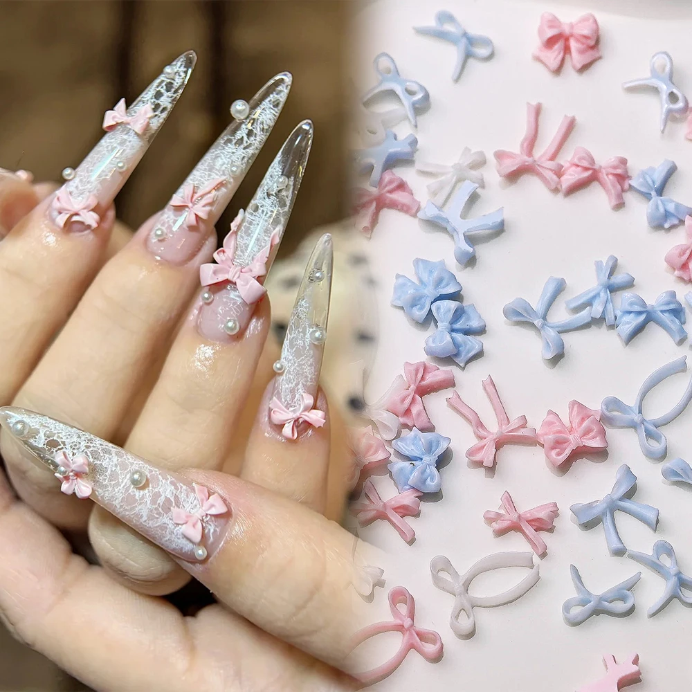 100 قطعة ثلاثية الأبعاد الطفل الأزرق مختلط Bowknot مسمار الفن زينة الراتنج الحلو الشريط الانحناء الأظافر السحر DIY بها بنفسك الحرف مانيكير اكسسوارات #6