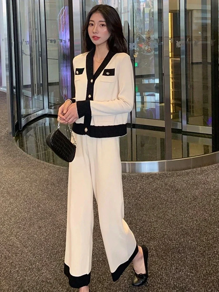 Fashion Women Home Suit 2024 Casual Knit Suit Loose Long Sleeve Sweater Wide-Leg Pants Two-Piece Pajama Sets for Women Z532