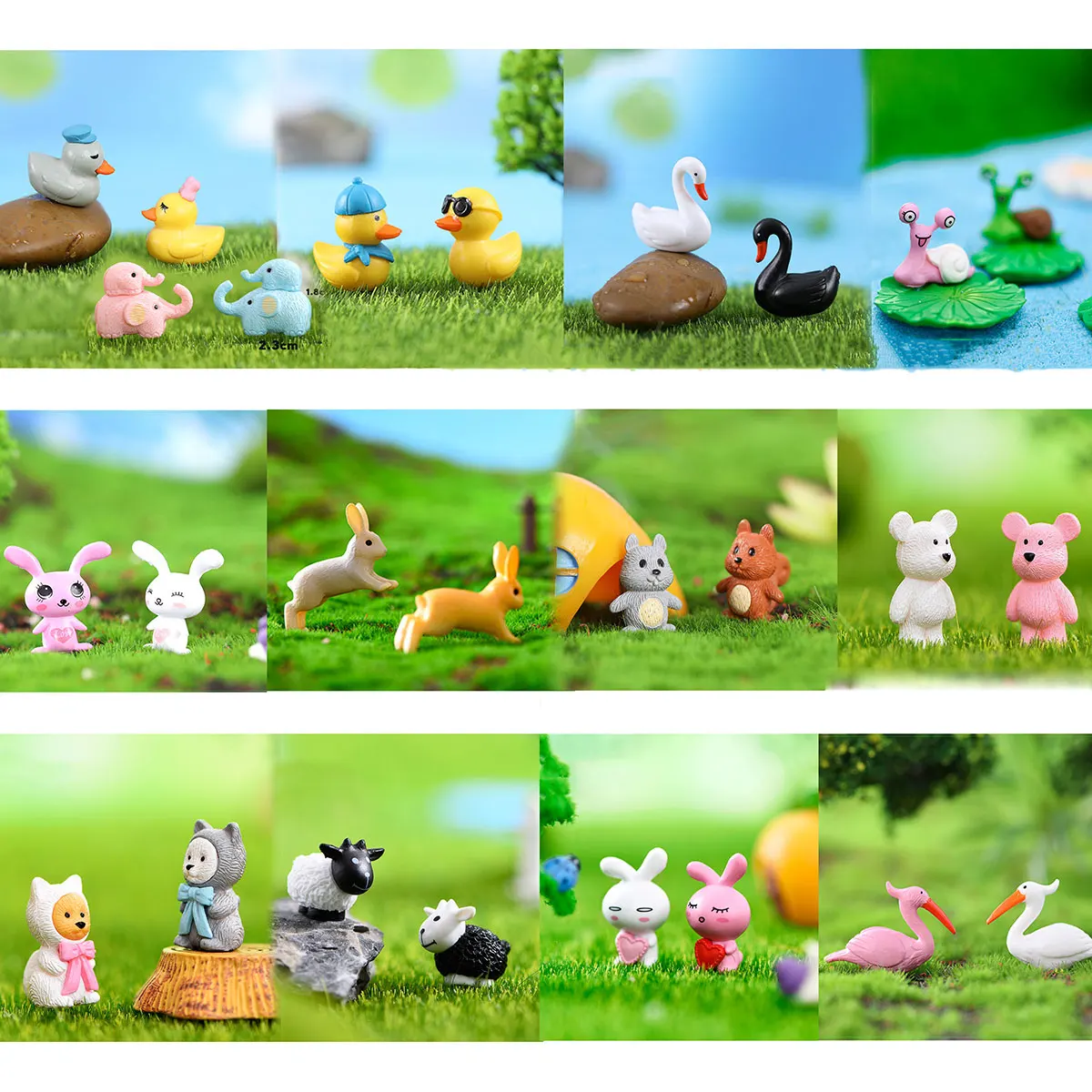 1-3cm Mini Animals Figurine Squirrel Rabbit Cute Miniature Fairy Garden Terrarium Dog Cat Decor Moss Landscape Kit