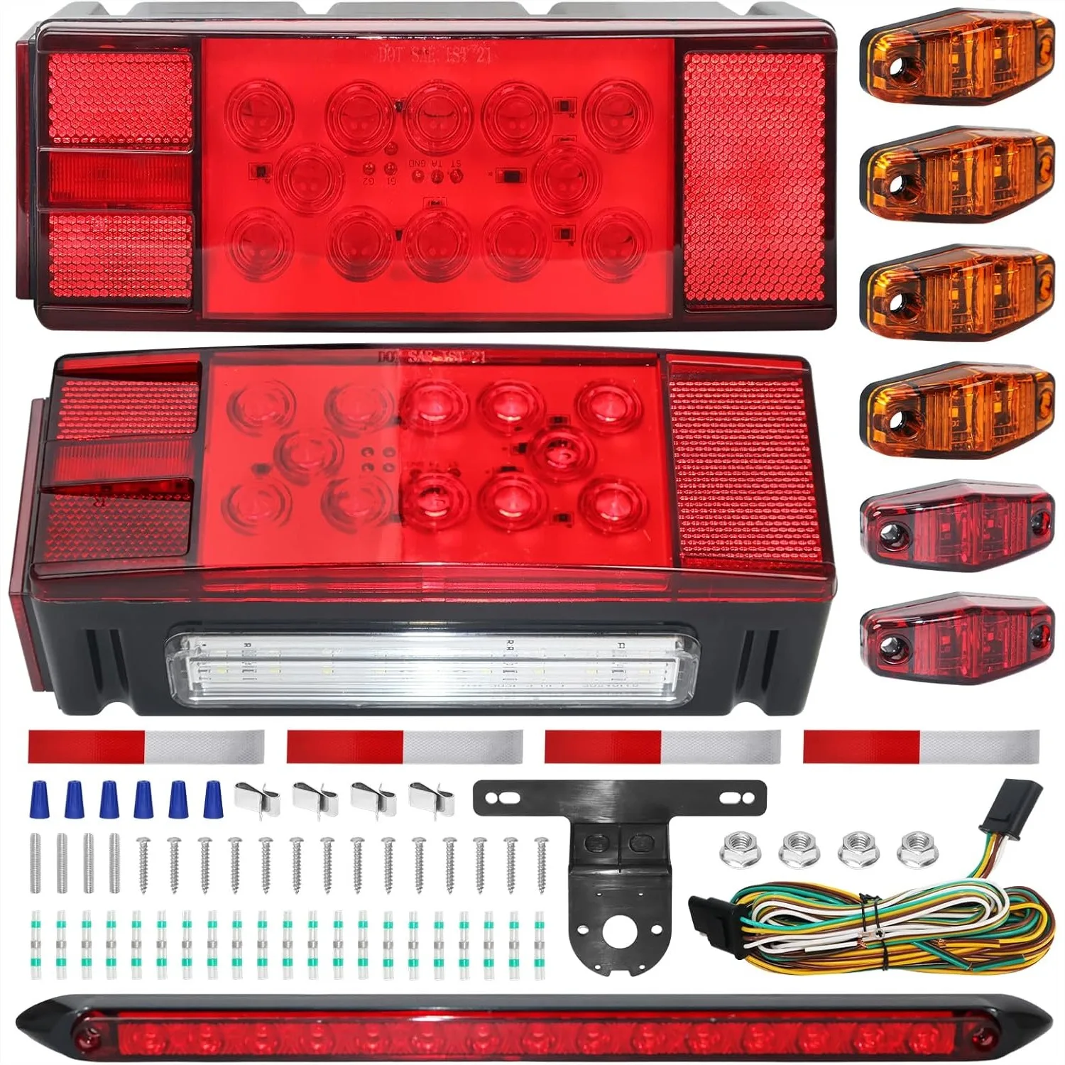 

LED Trailer Light Kit Submersible for Boat Trailers with 25FT Wiring Harness, Stop Brake Turn Tail License Plate, 4 Amber + 2