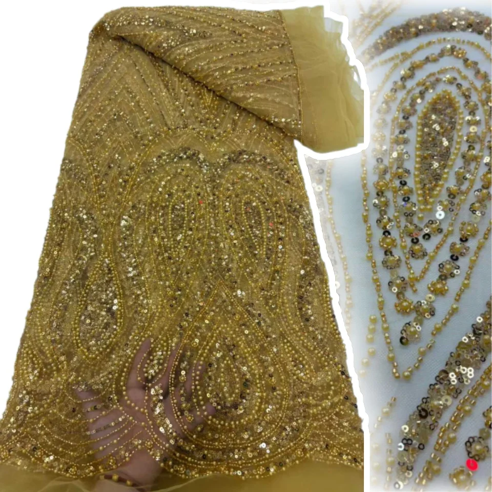 

5 лет кружевная ткань с бесером, роскошная кружевная ткань высокого качества, фиолетовое золото 2025 года, кружевная ткань с блестками для шитья S1485