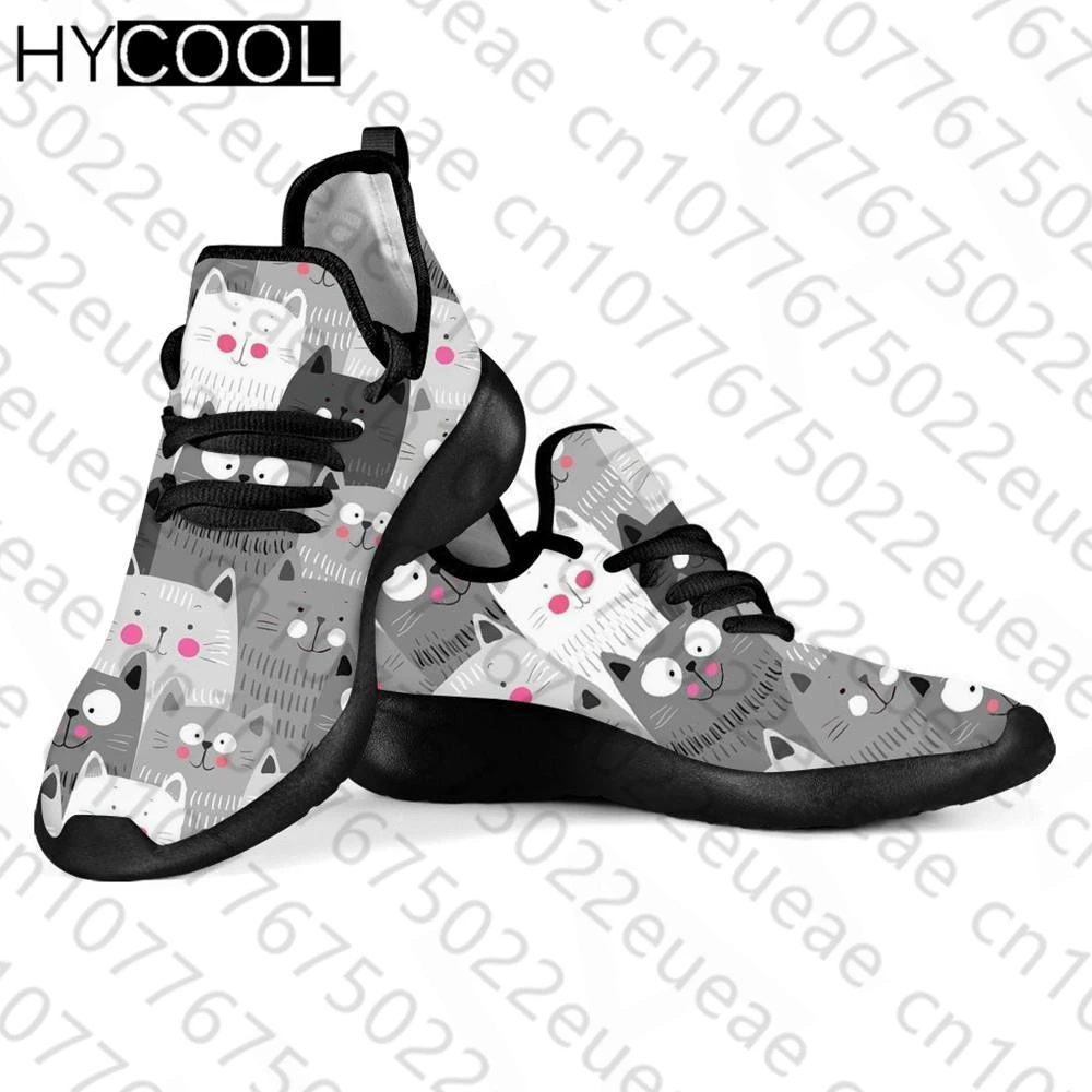 HYCOOL Summer Fahsion Mesh Sport Shoes Cute Cat Pattern Printing Outdoor Lightweight Women Running Sneakers Chaussure Femme