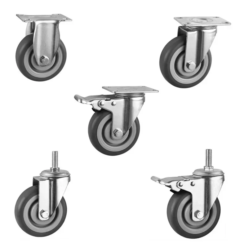 4 Pcs 4 Inch Medium Gray TPR Silent Casters, Universal Rubber Wheels for Handcarts, Tool Boxes, Ovens, Shelves