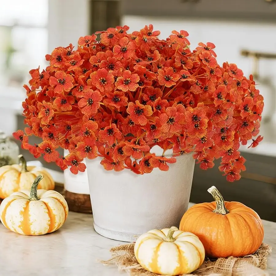 

Artificial Mum Flowers for Outdoors, 16 Bundles UV Resistant Faux Plastic Mum Flowers for Halloween Thanksgiving Front Door Porc