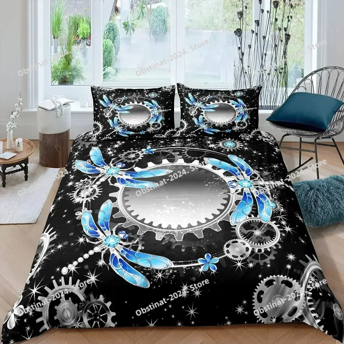 Top Ndustrial Gear Duvet Cover Queen Size Steampunk Style Locks Comforter Cover Boys Men Mechanical Device Polyester Bedding Set