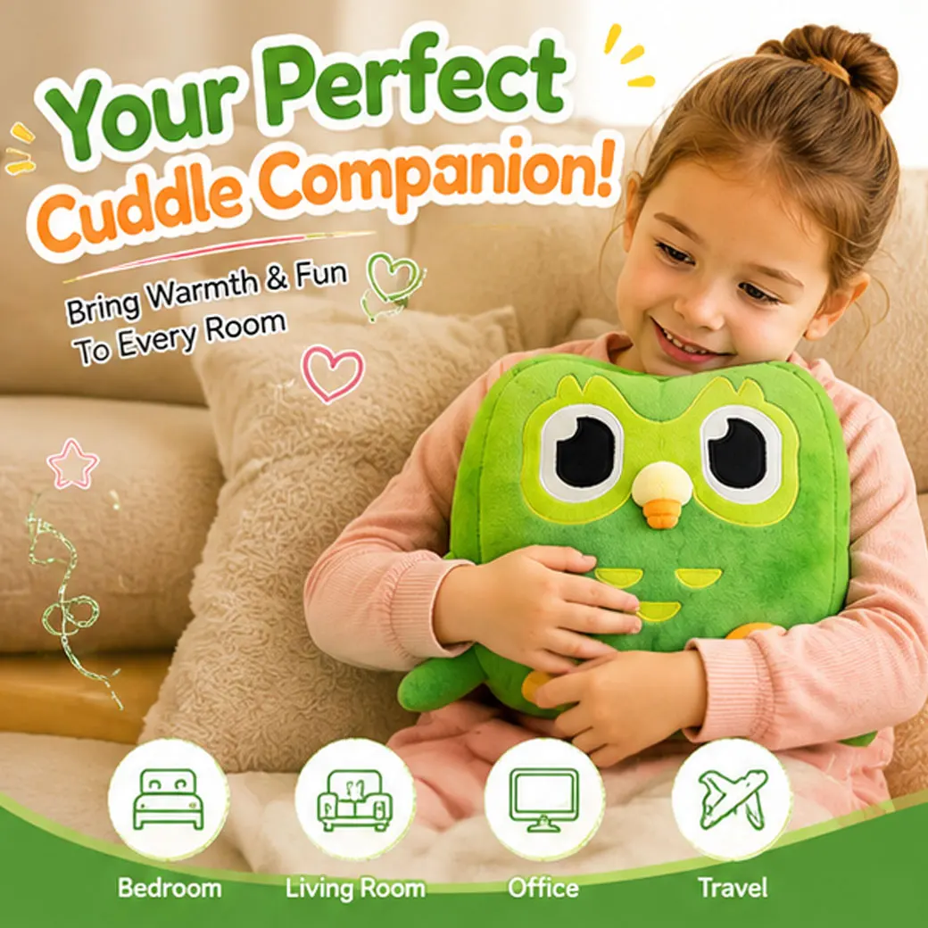 Niedliches Grünes Eulen-Plüschtier Weiches Stofftier-Kissen Cartoon-Eulen-Puppe Kawaii Plüschkissen Geburtstagsgeschenk für Kinder Mädchen Jungen