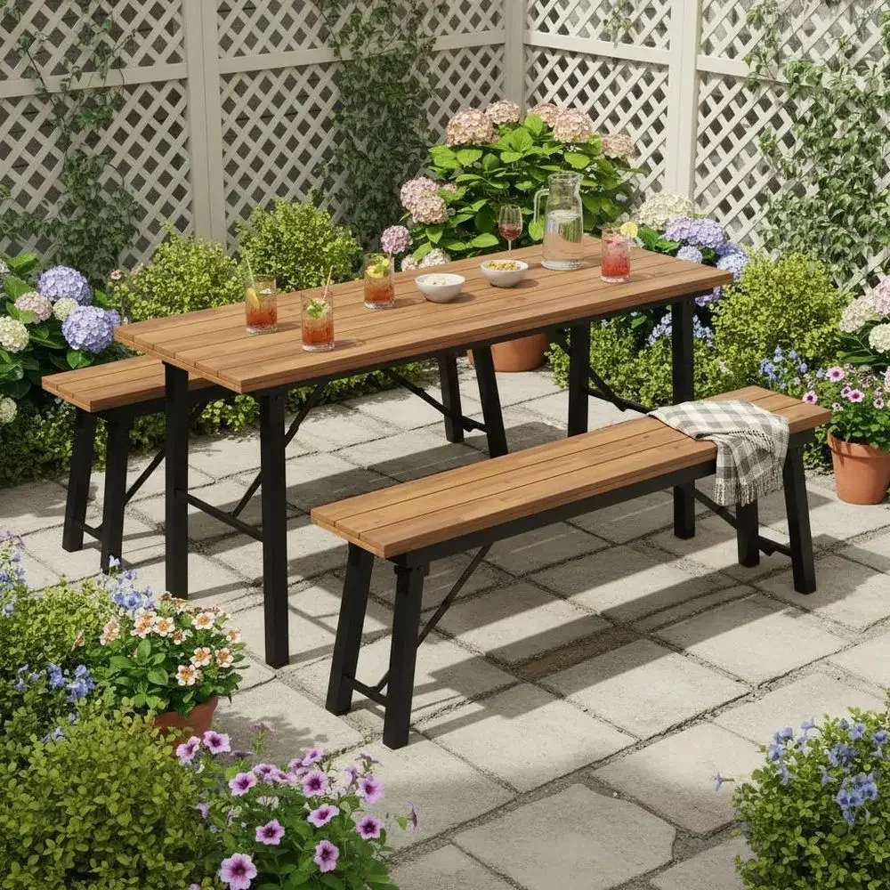 55” Acacia Wood 2-3 Person Patio Dining Bench, Weatherproof, Collapsible for Outdoor Use